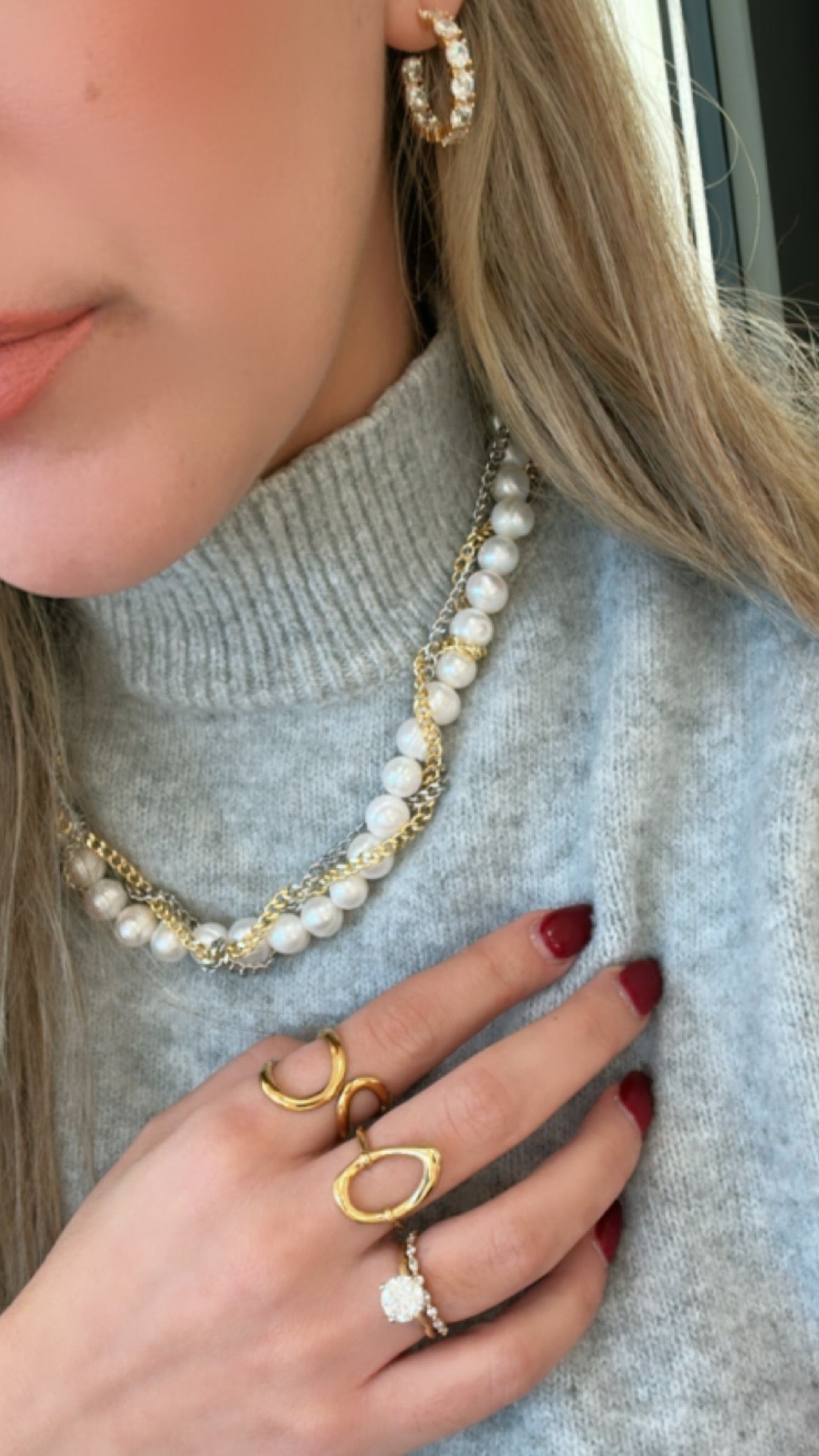Pearl & Double chain Necklace