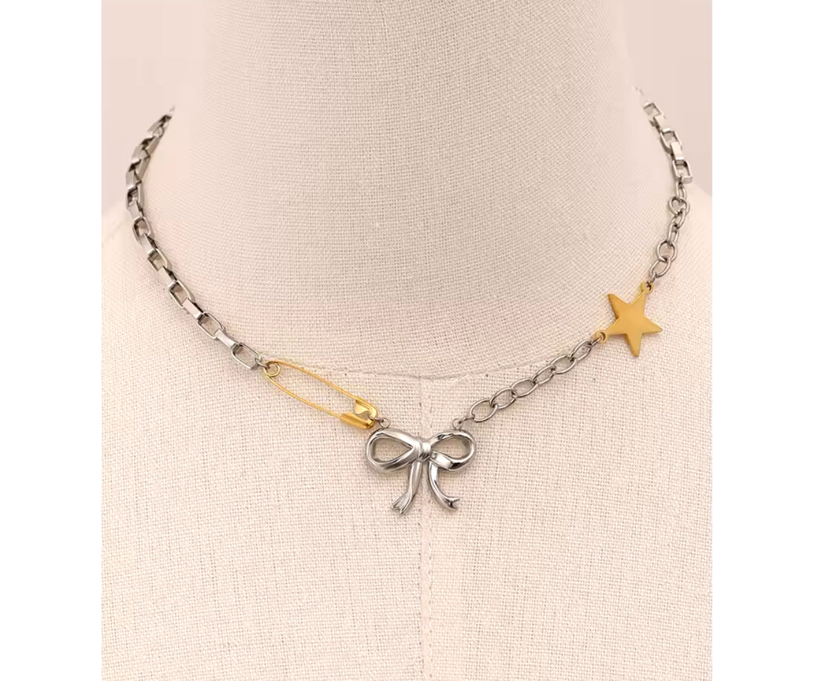 Bow two tone  Chain Necklace