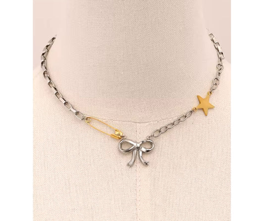 Bow two tone  Chain Necklace