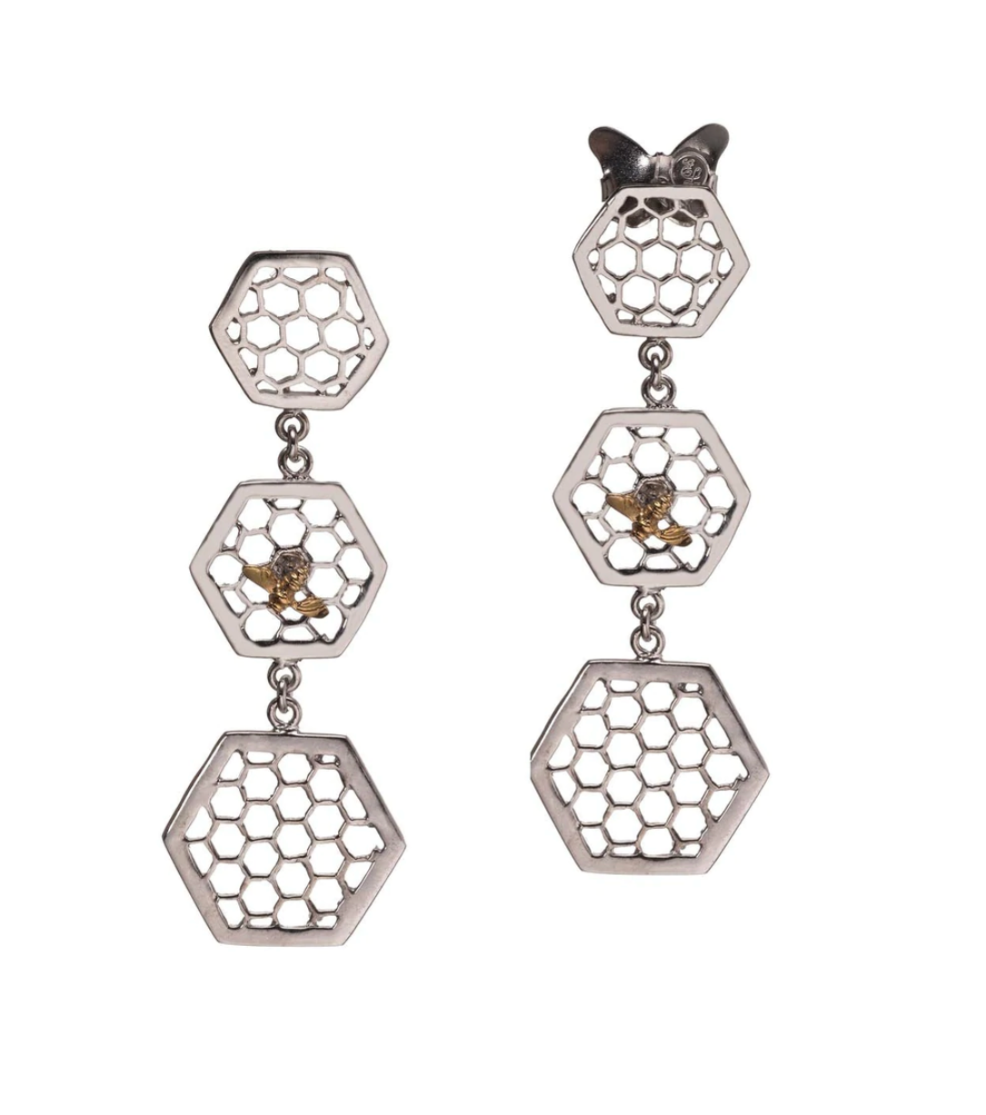 ELENA - Aretes 3 Hexágonos con Abeja